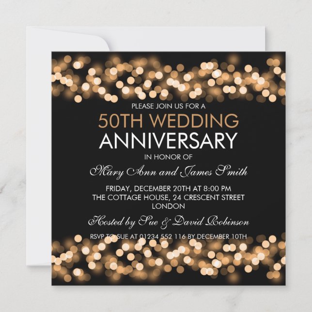 50. Hochzeitstag Gold Hollywood Glam Einladung (Vorderseite)