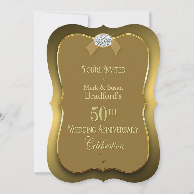 50. Hochzeitstag - Gold/Imitate Diamant Einladung (Vorderseite)