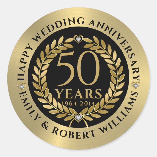 50. Hochzeitstag Gold Lorbeerkranz Abendessen Runder Aufkleber (Vorderseite)