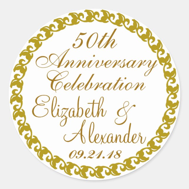 50. Hochzeitstag-Gold Runder Aufkleber (Vorderseite)