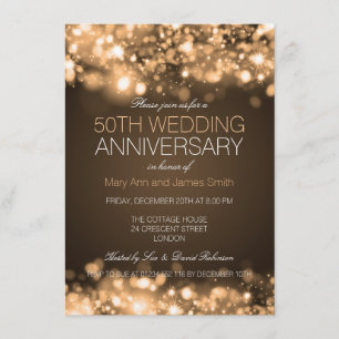 50. Hochzeitstag Gold Sparkling Lights Einladung