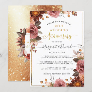 50. Hochzeitstag, Gold und Burgunder Einladung