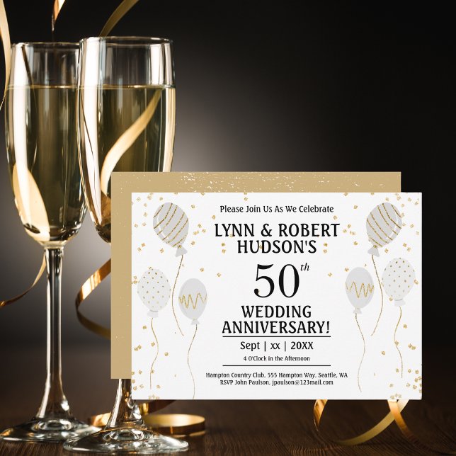 50. Hochzeitstag, Gold und Weiß Einladung (50th Wedding Anniversary, Gold and White Invitation)