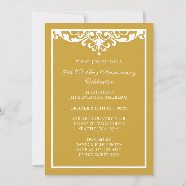 50. Hochzeitstag Gold Vintag Blüh Einladung (Vorderseite)