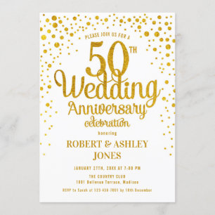 50. Hochzeitstag - Gold & Weiß Einladung