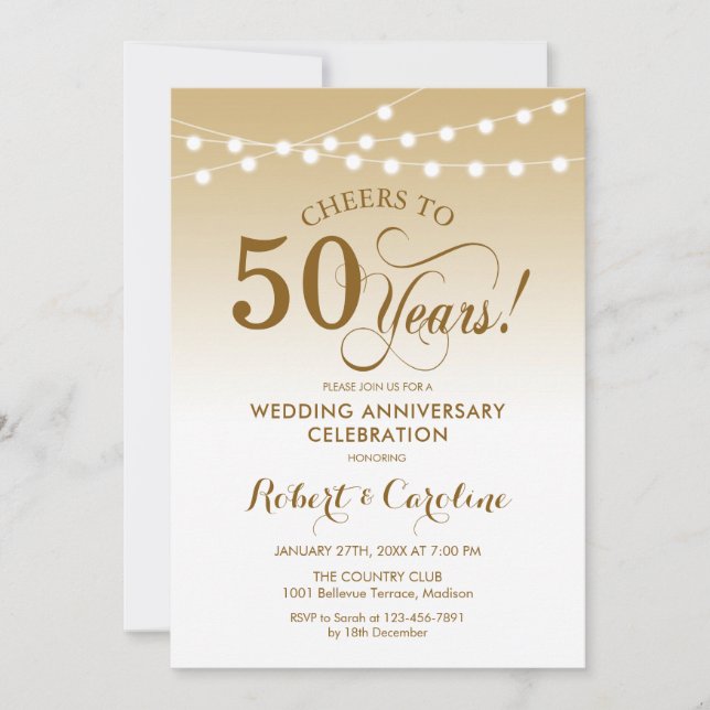 50. Hochzeitstag - Gold White Einladung (Vorderseite)