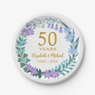 50. Hochzeitstag Golden Bloral Bluebells Pappteller