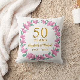 50. Hochzeitstag Golden Pink Blumenreath Kissen