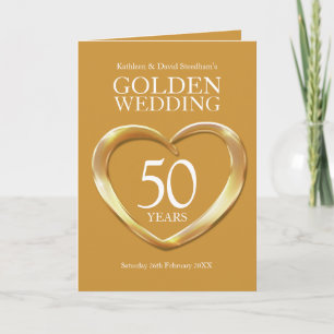50. Hochzeitstag Goldene Herzen gefaltet Einladung