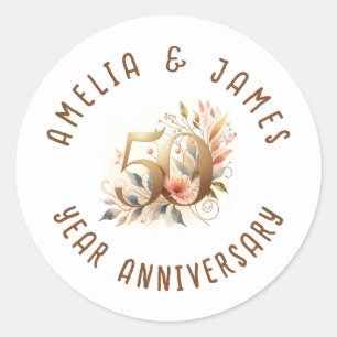 50. Hochzeitstag Goldene Hochzeit Blumen Runder Aufkleber