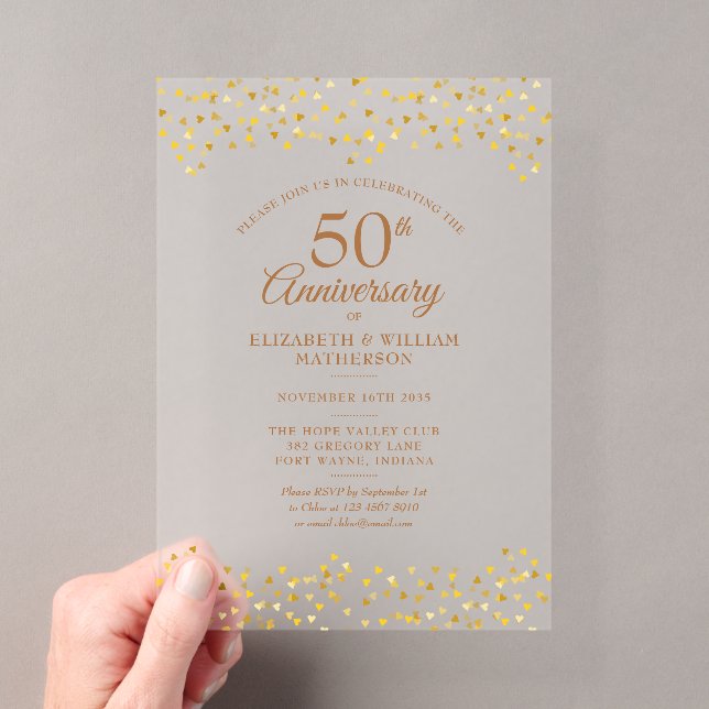 50. Hochzeitstag Goldene Liebe Herz Acryleinladungen (Insitu (Handheld))