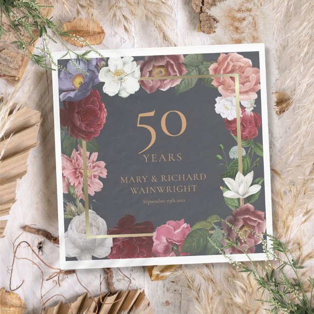 50. Hochzeitstag Goldene Rose Serviette (50th Wedding Anniversary Golden Rose Floral Napkins)
