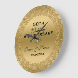 50. Hochzeitstag Goldener Blumenzirkel Große Wanduhr