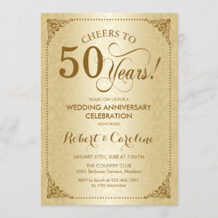 50. Hochzeitstag - Goldener Damast Einladung