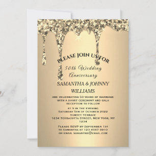 50. Hochzeitstag Goldener Glitzer Tropfen Einladung