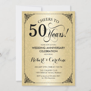 50. Hochzeitstag - Goldener Schwarzer Damast Einladung