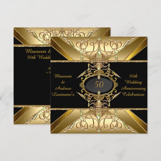 50. Hochzeitstag Goldenes Juwel Einladung (Vorne/Hinten)