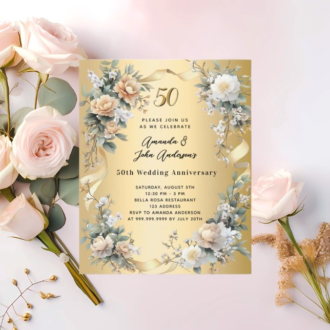 50. Hochzeitstag Goldfloralen Einladung (Von Creator hochgeladen)
