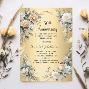 50. Hochzeitstag goldgelbe Florale Einladung
