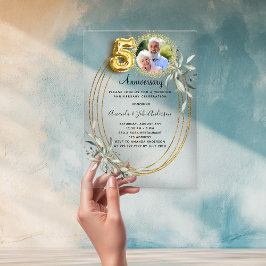 50. Hochzeitstag Goldgrün Foto Acryleinladungen