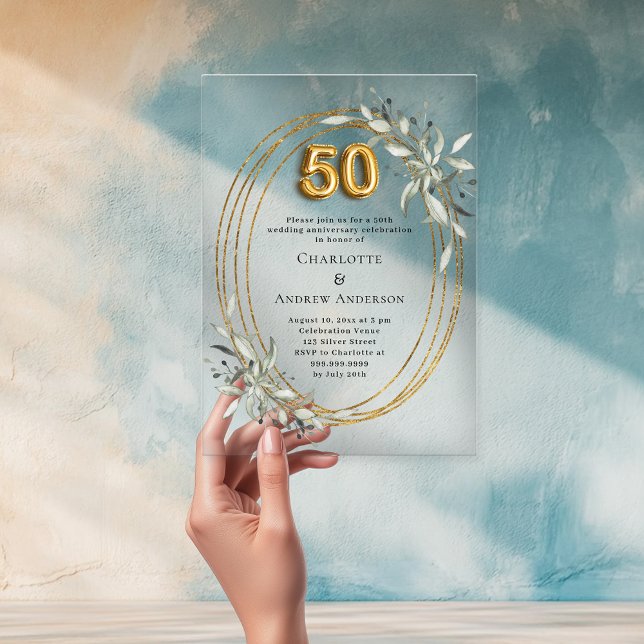 50. Hochzeitstag Goldgrün klar Acryleinladungen (Von Creator hochgeladen)