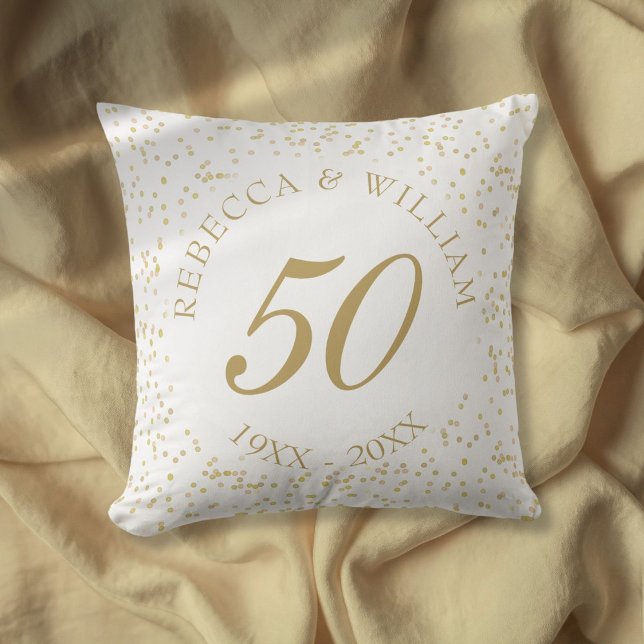 50. Hochzeitstag Goldstaub Confetti Kissen (50th Wedding Anniversary Gold Dust Confetti Throw Pillow)