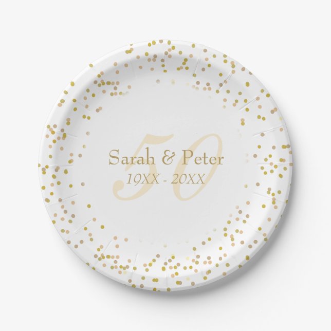 50. Hochzeitstag Goldstaub Confetti Pappteller (Vorderseite)