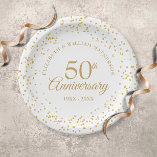 50. Hochzeitstag Goldstaub Confetti Pappteller