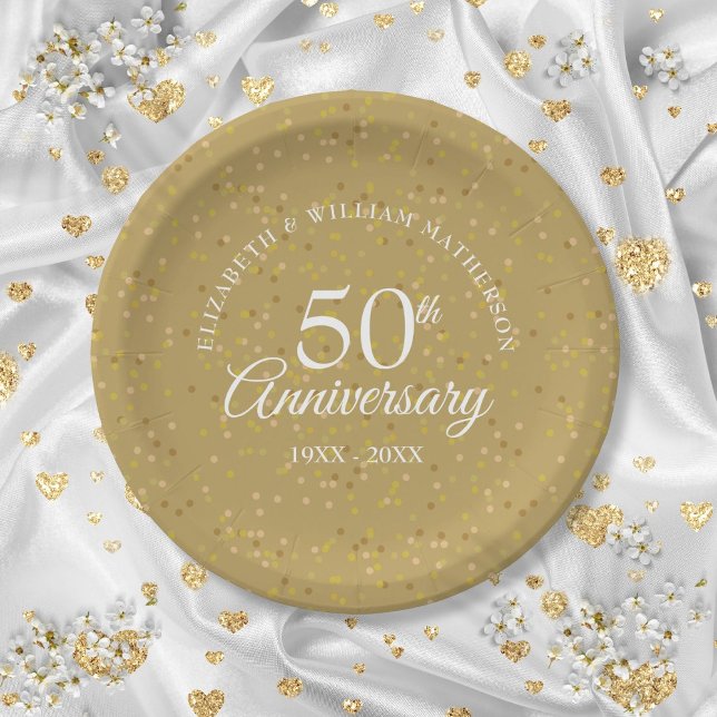 50. Hochzeitstag Goldstaub Confetti Pappteller (50th Wedding Anniversary Gold Dust Confetti Paper Plates)