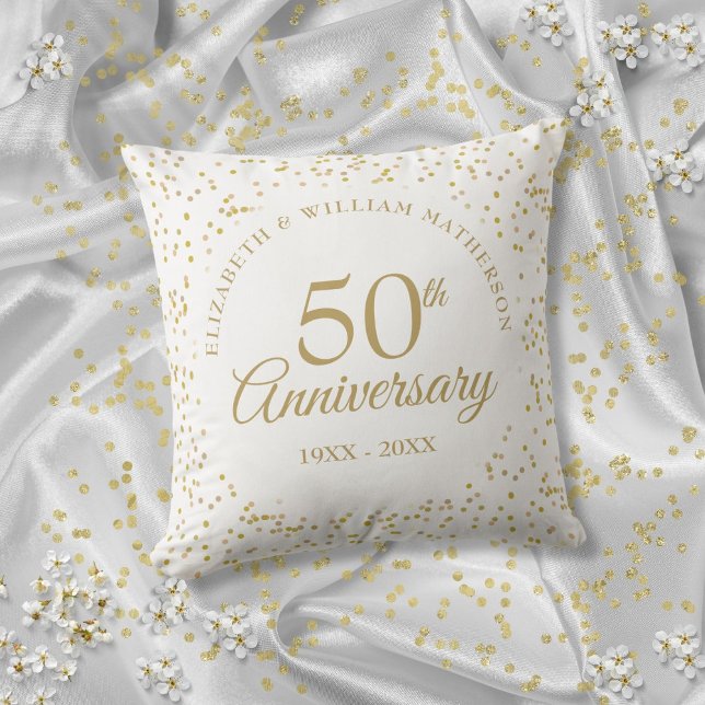 50. Hochzeitstag Goldstaubdecke Kissen (50th Wedding Anniversary Gold Dust Confett Throw Pillow)