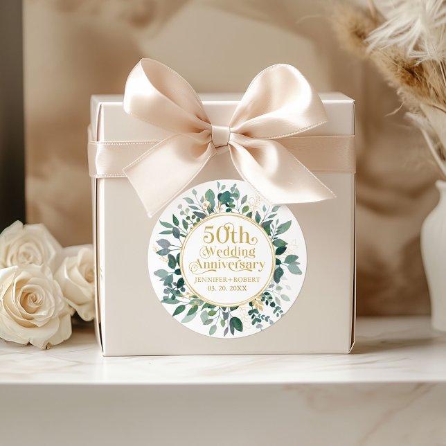 50. Hochzeitstag Goldtypografie Runder Aufkleber (Von Creator hochgeladen)