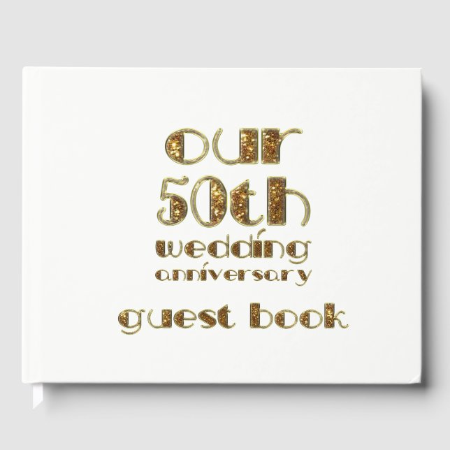 50. Hochzeitstag Goldweiße Typografie Gästebuch (Vorderseite)