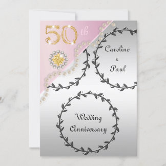 50. Hochzeitstag mit Silberne Rose Gold Einladung