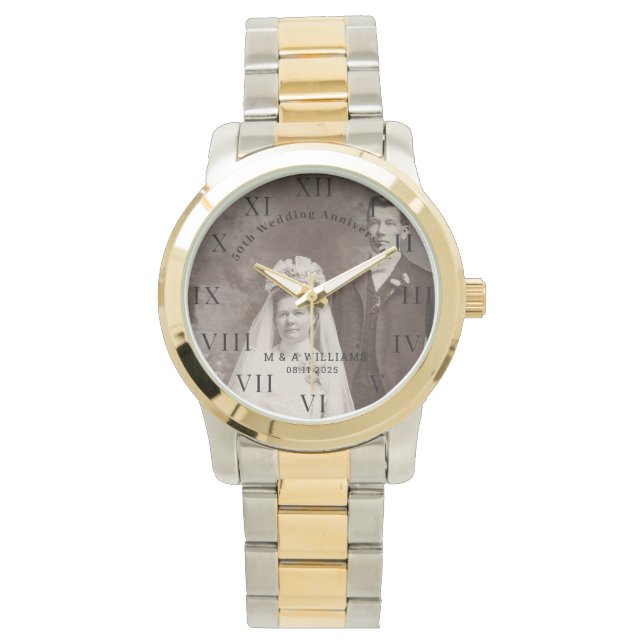 50. Hochzeitstag Modernes Foto Armbanduhr (Vorderseite)