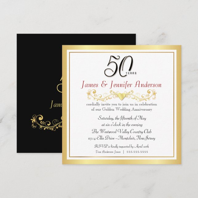 50. Hochzeitstag Party Gold Einladungen (Vorne/Hinten)