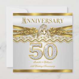 50. Hochzeitstag Party Gold Rings White Einladung