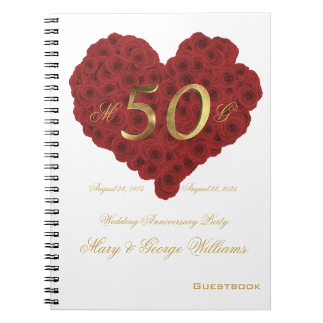 50. Hochzeitstag Party Guestbook Rote Rosen Notizblock (Vorderseite)