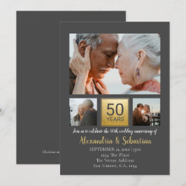 50. Hochzeitstag Personalisiert Grau Gold Einladung