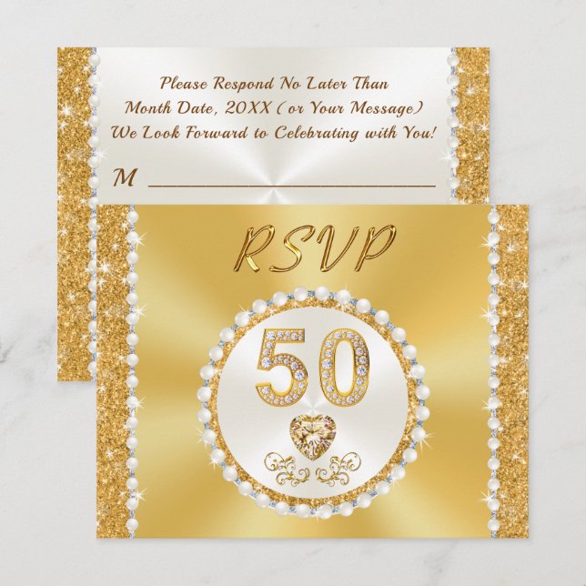 50. Hochzeitstag, Personalisierte RSVP-Karten Einladung (Vorne/Hinten)