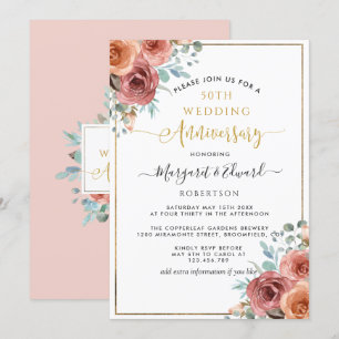 50. Hochzeitstag, Pfirsich- und Minzblüten Einladung