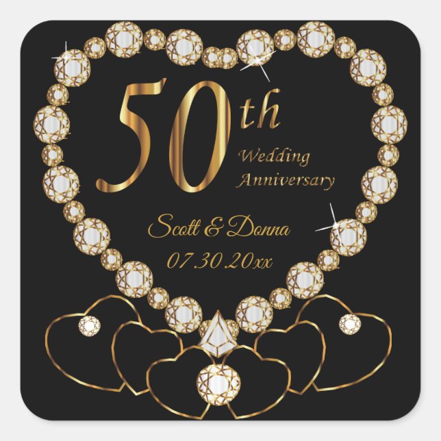 50. Hochzeitstag Quadratischer Aufkleber (Vorderseite)