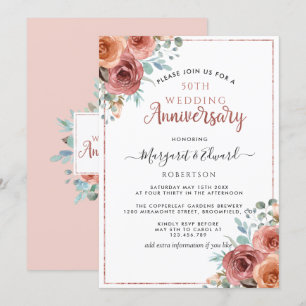 50. Hochzeitstag, Roségold, Minzblüten Einladung