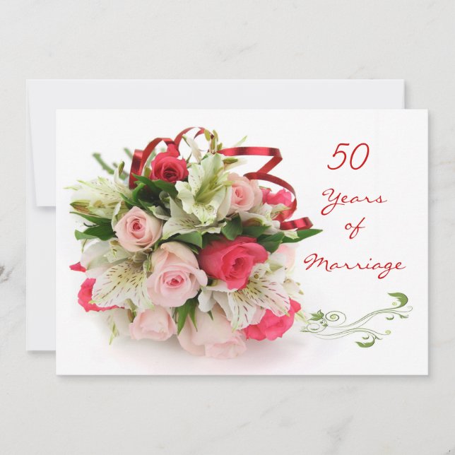 50. Hochzeitstag. Rosen und Lilien Einladung (Vorderseite)
