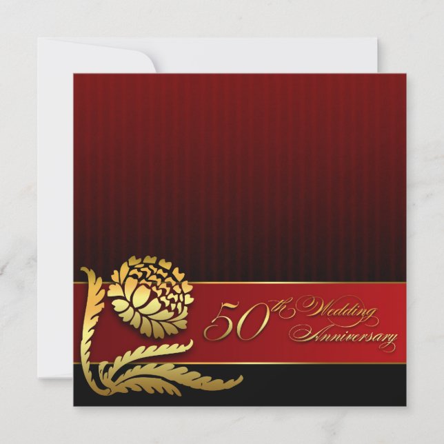 50. Hochzeitstag Rot golden Einladungen (Vorderseite)