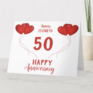 50. Hochzeitstag rote Herzblasen Dankeskarte