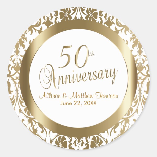 50. Hochzeitstag Runder Aufkleber (Vorderseite)