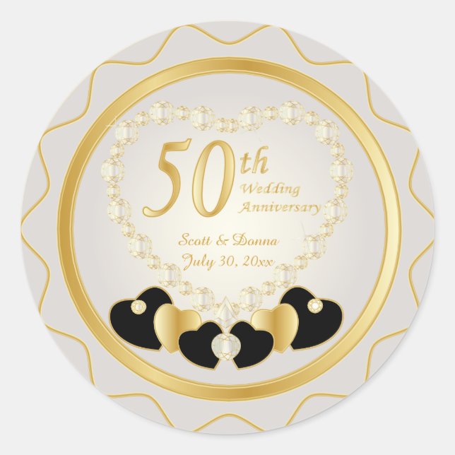 50. Hochzeitstag Runder Aufkleber (Vorderseite)