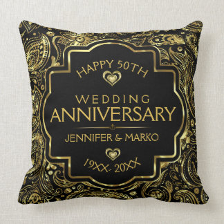 50. Hochzeitstag Schwarz und Gold Design Kissen