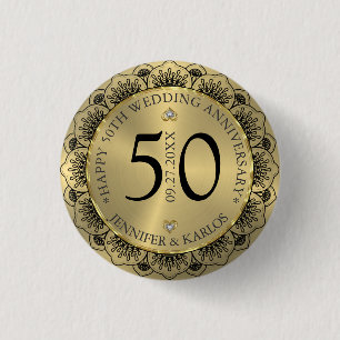 50. Hochzeitstag schwarze Spitze & Gold Button