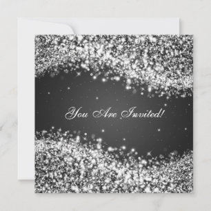50. Hochzeitstag Sparkling Wave Black Einladung